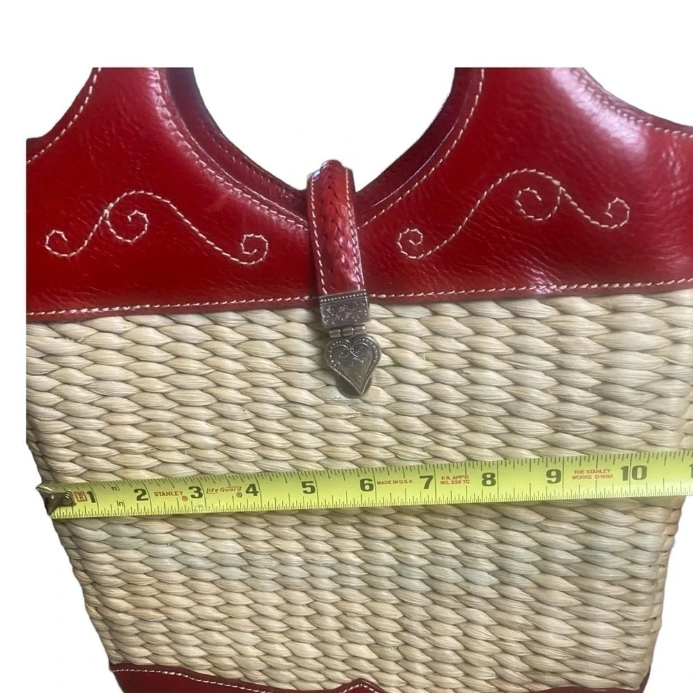 Brighton Straw & Red‎ Leather Top Stitch Bucket Handbag Shoulder Strap Cr… - Picture 12 of 14